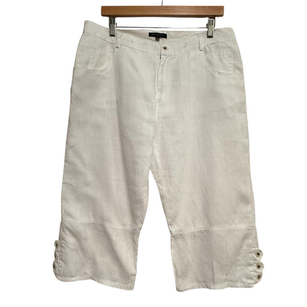For Cynthia 100% Linen Wide-Leg White Lagenlook Cropped Pants SIZE PL Large Pet